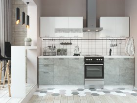 Кухонный гарнитур Дуся 2,0 м (белый глянец/цемент) в Кожурле - kozhurla.mebel-nsk.ru | фото