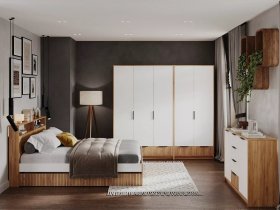 Модульная спальня Ивис (дуб крафт золотой/белый) в Кожурле - kozhurla.mebel-nsk.ru | фото