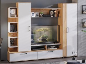 Стенка «Дакота» (дуб крафт золотой/белый ясень) в Кожурле - kozhurla.mebel-nsk.ru | фото