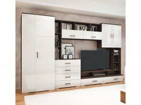 Стенка Коста МДФ (дуб венге/белый глянец) в Кожурле - kozhurla.mebel-nsk.ru | фото